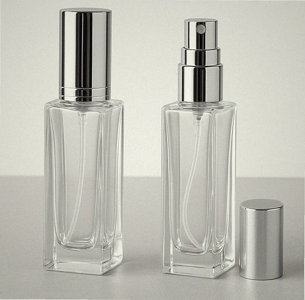 3 (pcs) Perfume Atomizer Empty Square Glass Bottle Silver Sprayer 20ml/0.67fl.oz
