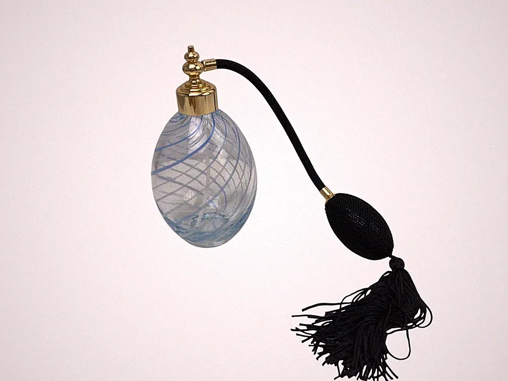 Vintage Style Glass Perfume Atomizer Blue Swirl Design Black Tassel Pump 5.5"